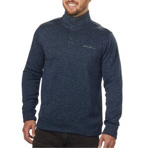 Eddie Bauer Radiator Fleece Pullover Snap Placket Heather Blue Medium